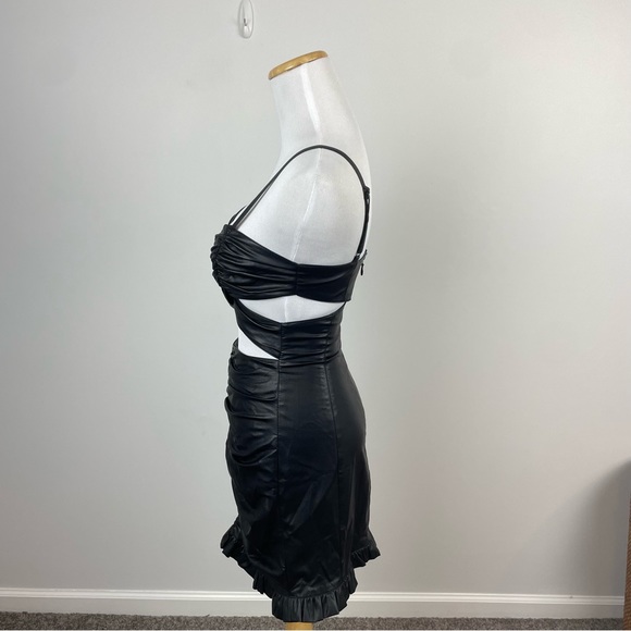 House Of CB Thalia Vegan Leather Ruffle Hem Mini Dress Size XSmall - Picture 7 of 11